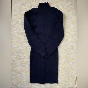 Black Ribbed Knit Turtleneck Sweater Dress